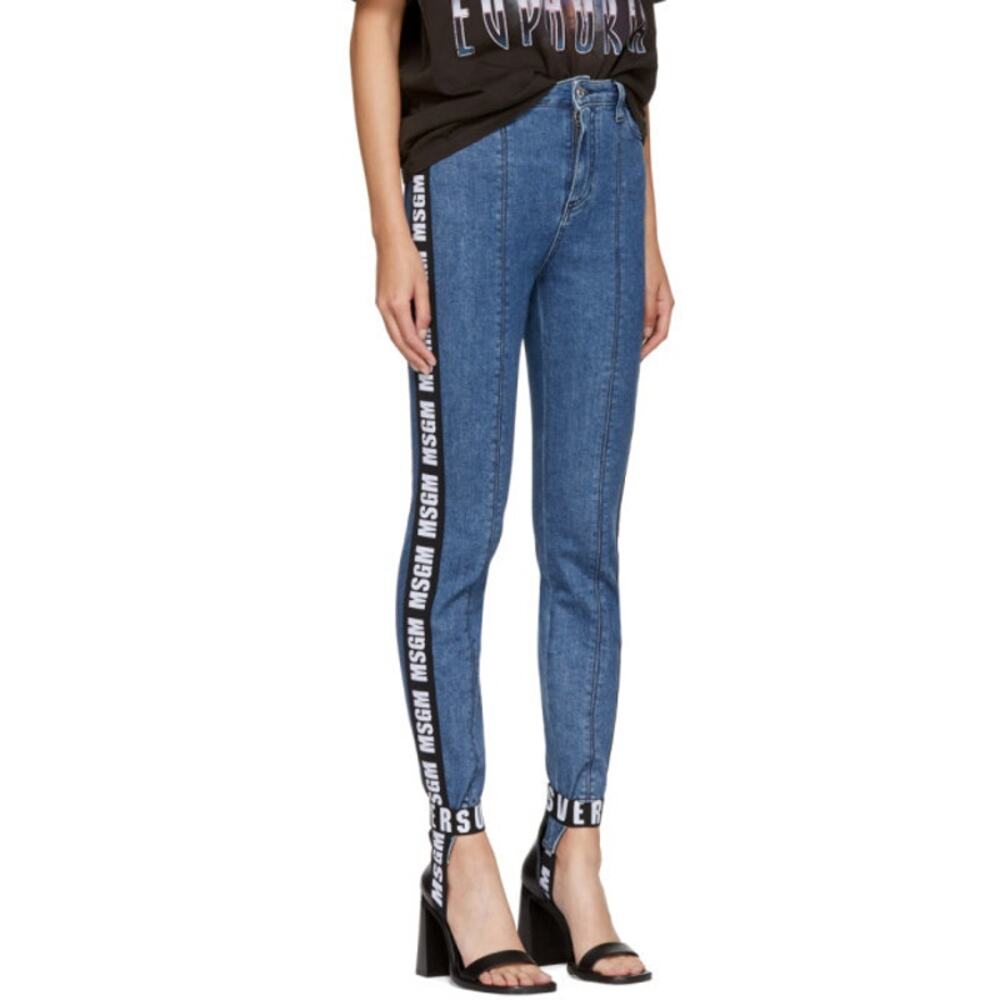 MSGM Logo Tape Stirrup Jeans High Rise, Blue
